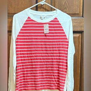 J. Crew NWT Red and White Striped long sleeved Shirt. Women’s. Small.